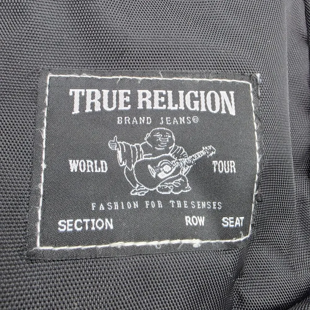 True Religion Jeans Black Sling Bag Crossbody Chest Pack Buddha Logo Travel 9x6